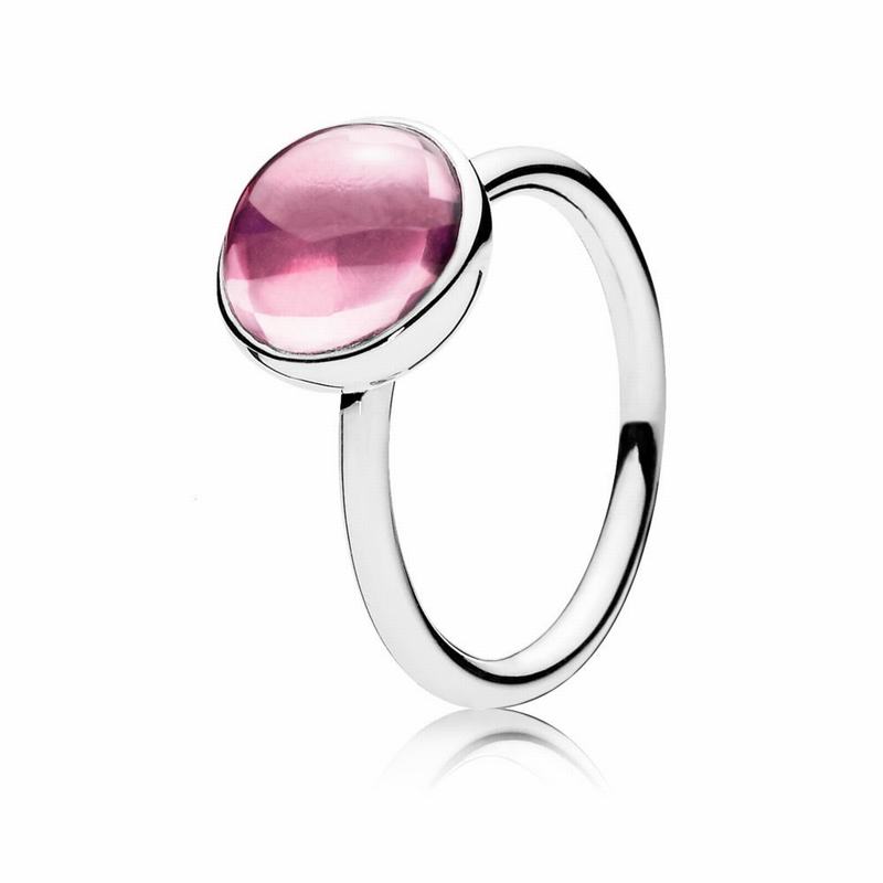 Pandora Poetic Droplet Stackable Ring - Sterling Silver/Pink/Cubic Zirconia - Canada | XH9762NH